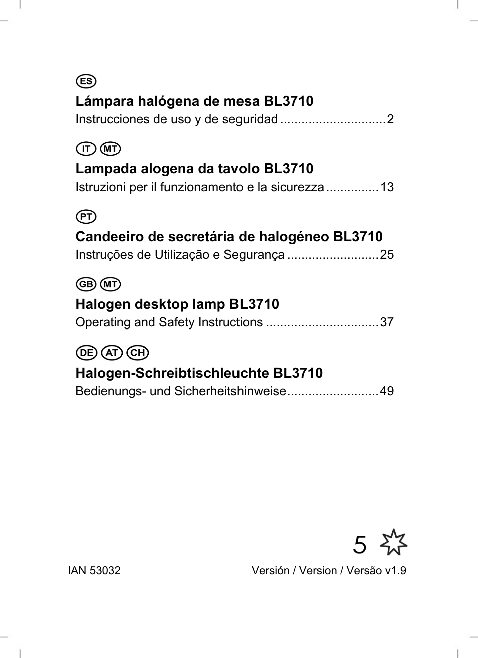 Lámpara halógena de mesa bl3710, Lampada alogena da tavolo bl3710, Candeeiro de secretária de halogéneo bl3710 | Halogen desktop lamp bl3710, Halogen-schreibtischleuchte bl3710 | Livarno BL3710 User Manual | Page 3 / 62