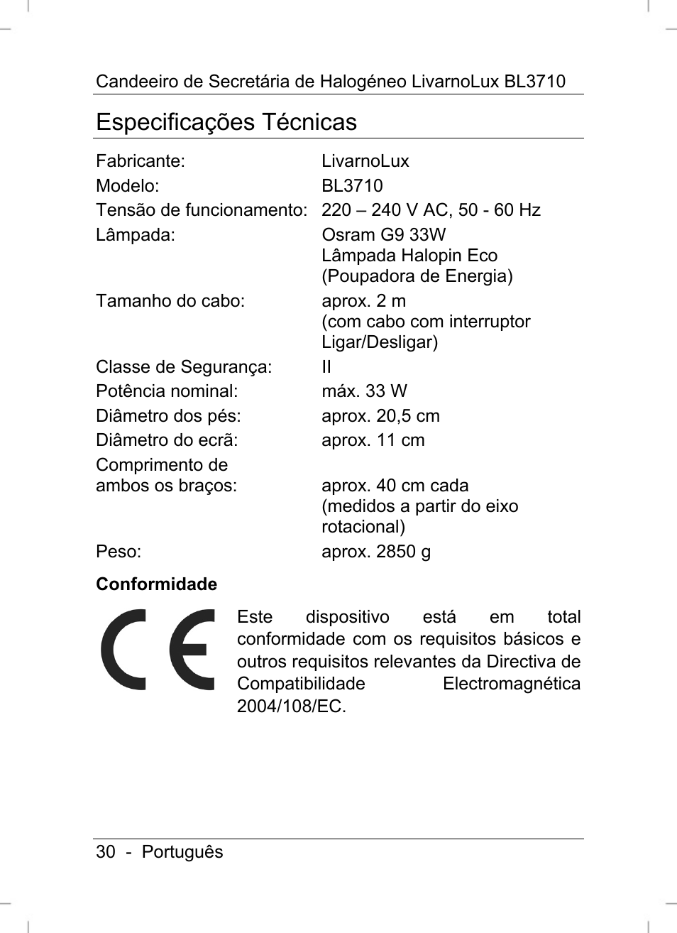 Especificações técnicas | Livarno BL3710 User Manual | Page 32 / 62