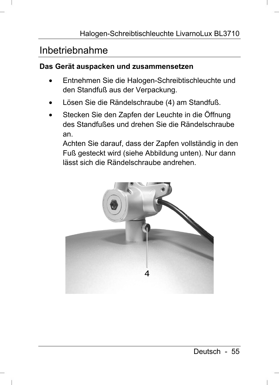 Inbetriebnahme | Livarno BL3710 User Manual | Page 57 / 62