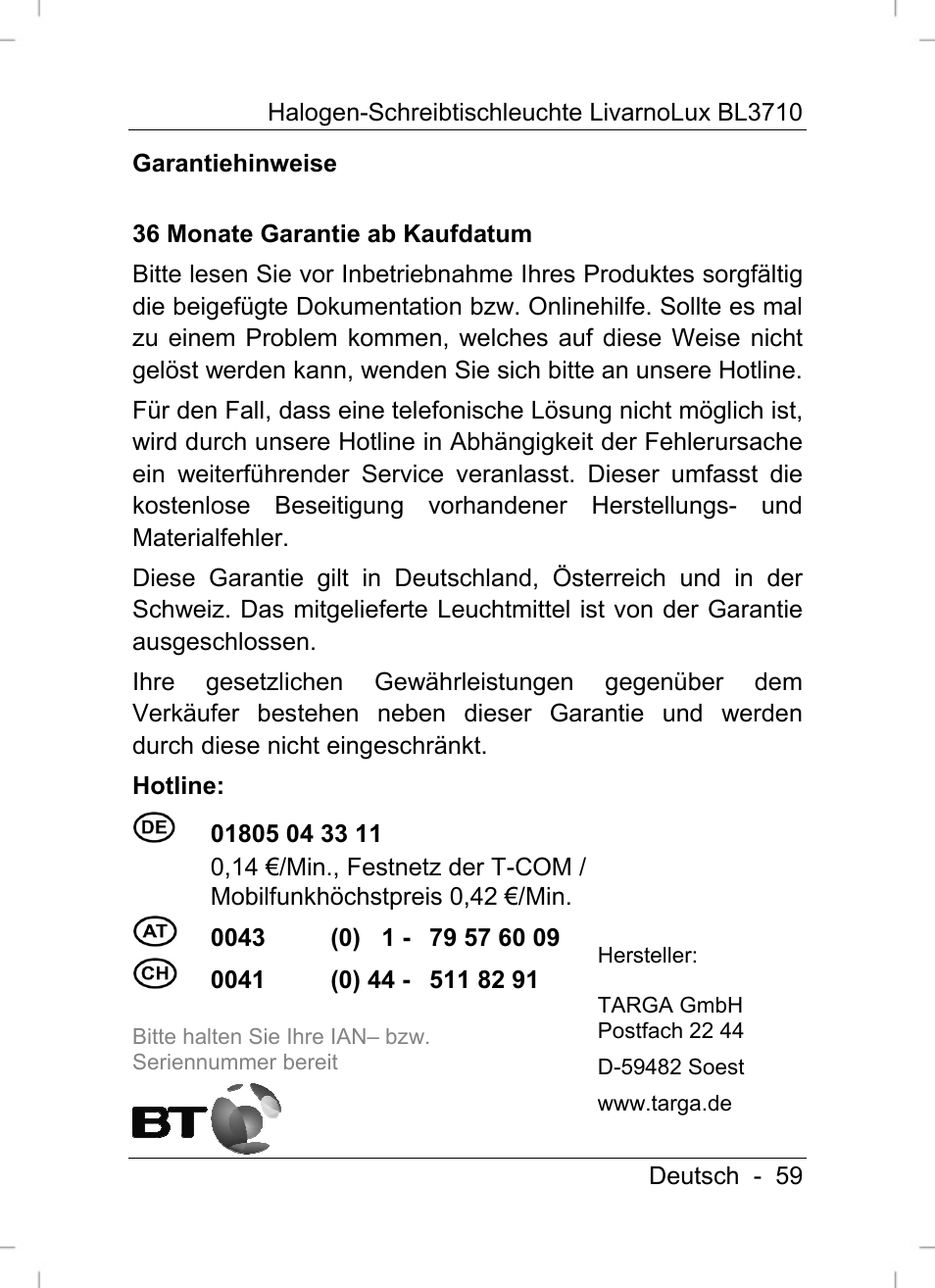 Livarno BL3710 User Manual | Page 61 / 62