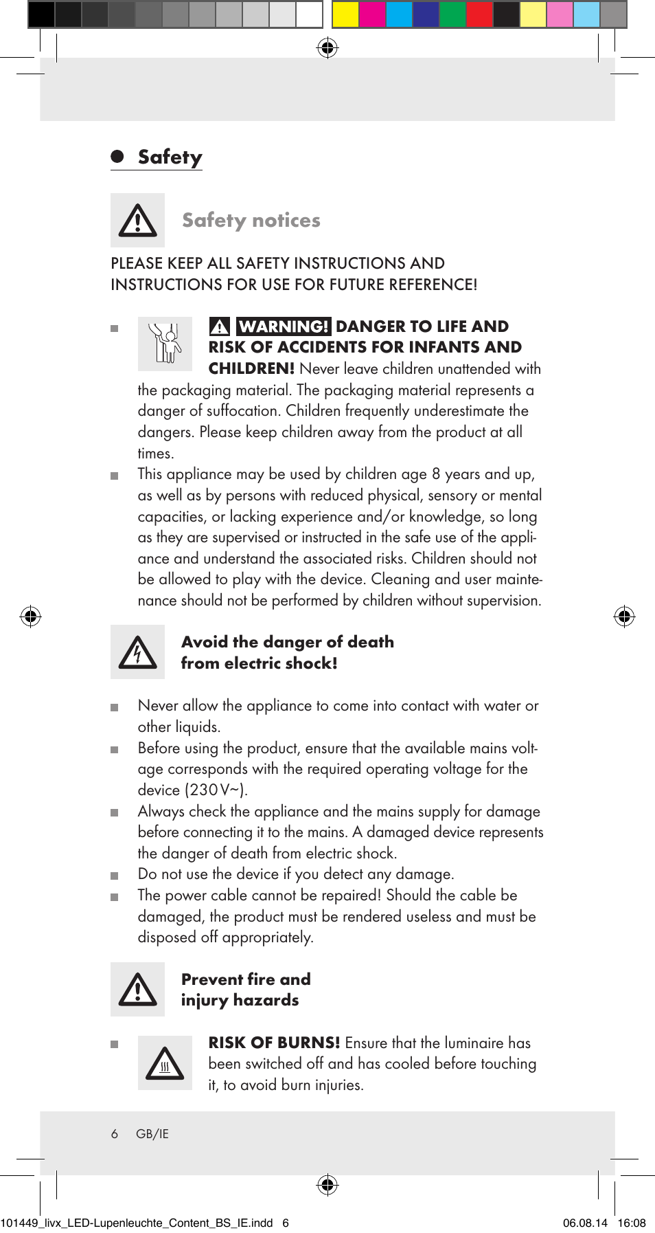 Safety safety notices | Livarno 101449-14-01-BS User Manual | Page 6 / 10