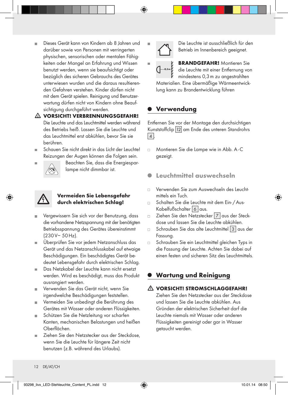 Verwendung, Leuchtmittel auswechseln, Wartung und reinigung | Livarno Z31908A-BS/Z31908B-BS User Manual | Page 12 / 14