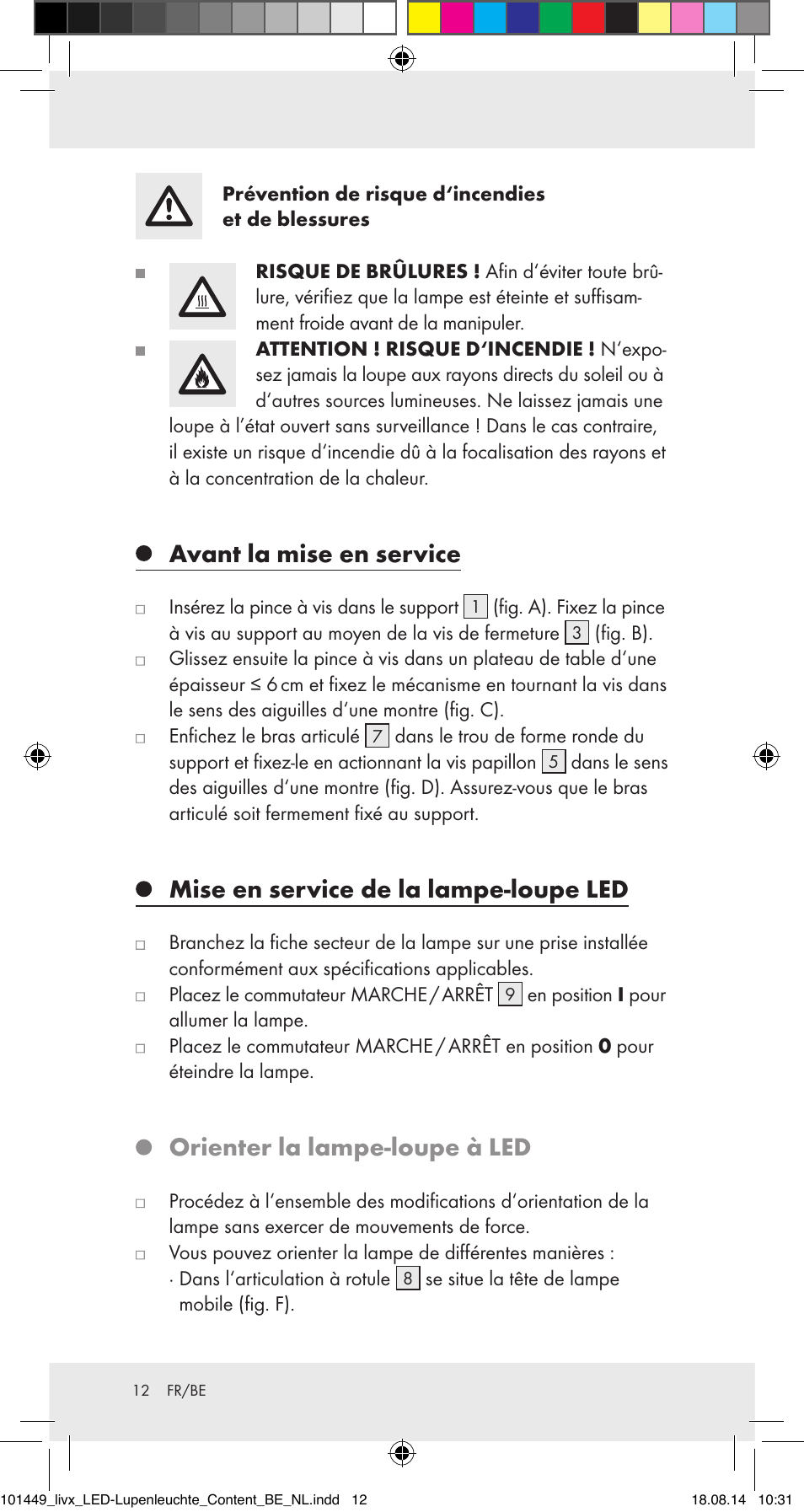 Avant la mise en service, Mise en service de la lampe-loupe led, Orienter la lampe-loupe à led | Livarno 101449-14-01-BS User Manual | Page 12 / 25