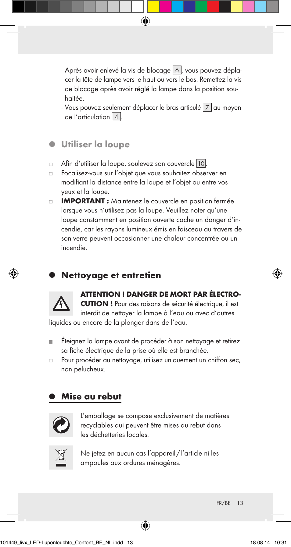 Utiliser la loupe, Nettoyage et entretien, Mise au rebut | Livarno 101449-14-01-BS User Manual | Page 13 / 25