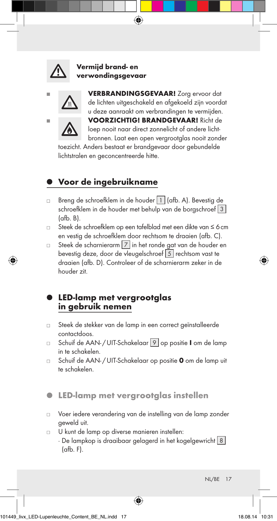 Voor de ingebruikname, Led-lamp met vergrootglas in gebruik nemen, Led-lamp met vergrootglas instellen | Livarno 101449-14-01-BS User Manual | Page 17 / 25