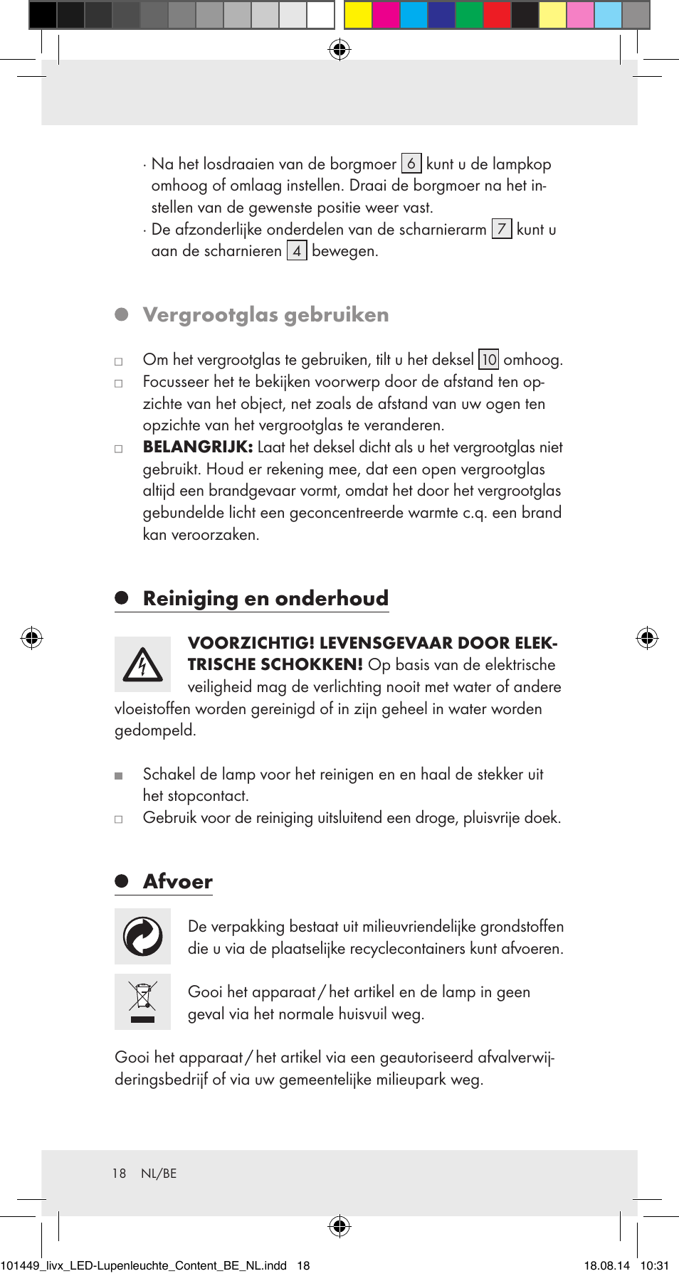 Vergrootglas gebruiken, Reiniging en onderhoud, Afvoer | Livarno 101449-14-01-BS User Manual | Page 18 / 25