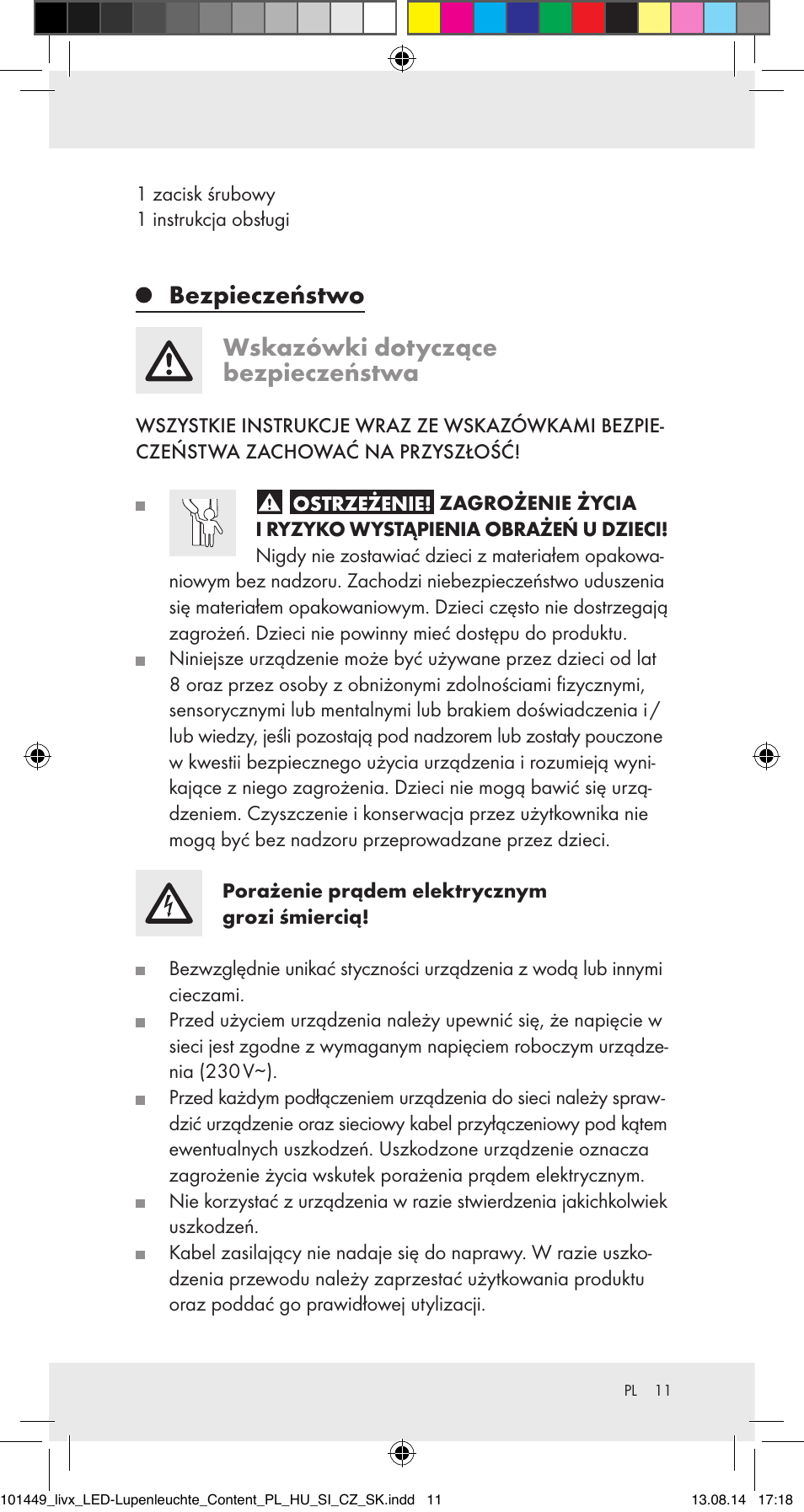 Bezpieczeństwo wskazówki dotyczące bezpieczeństwa | Livarno 101449-14-01-BS User Manual | Page 11 / 40
