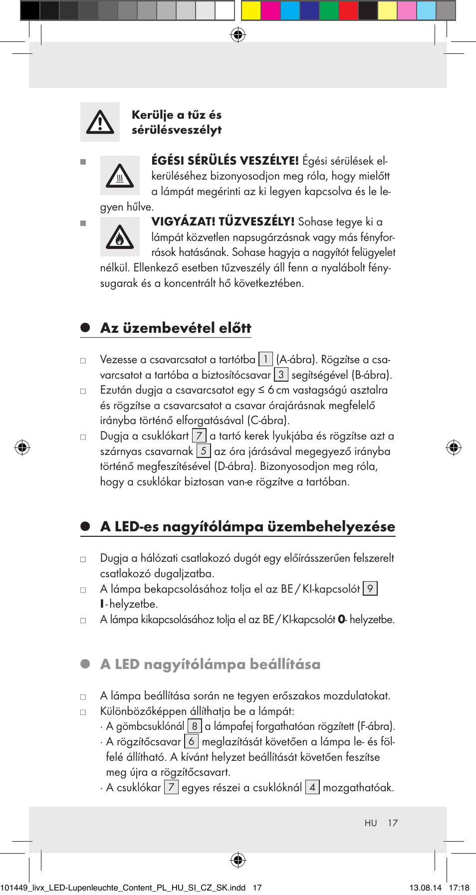 Az üzembevétel előtt, A led-es nagyítólámpa üzembehelyezése, A led nagyítólámpa beállítása | Livarno 101449-14-01-BS User Manual | Page 17 / 40
