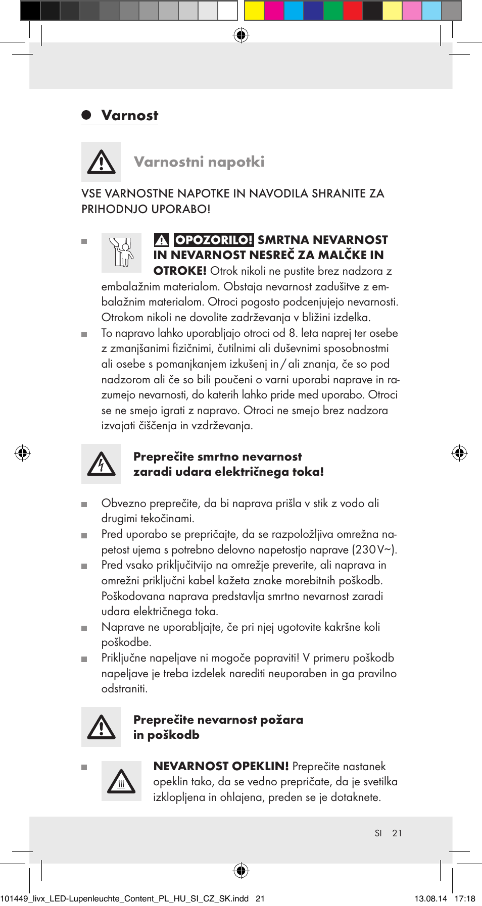 Varnost varnostni napotki | Livarno 101449-14-01-BS User Manual | Page 21 / 40