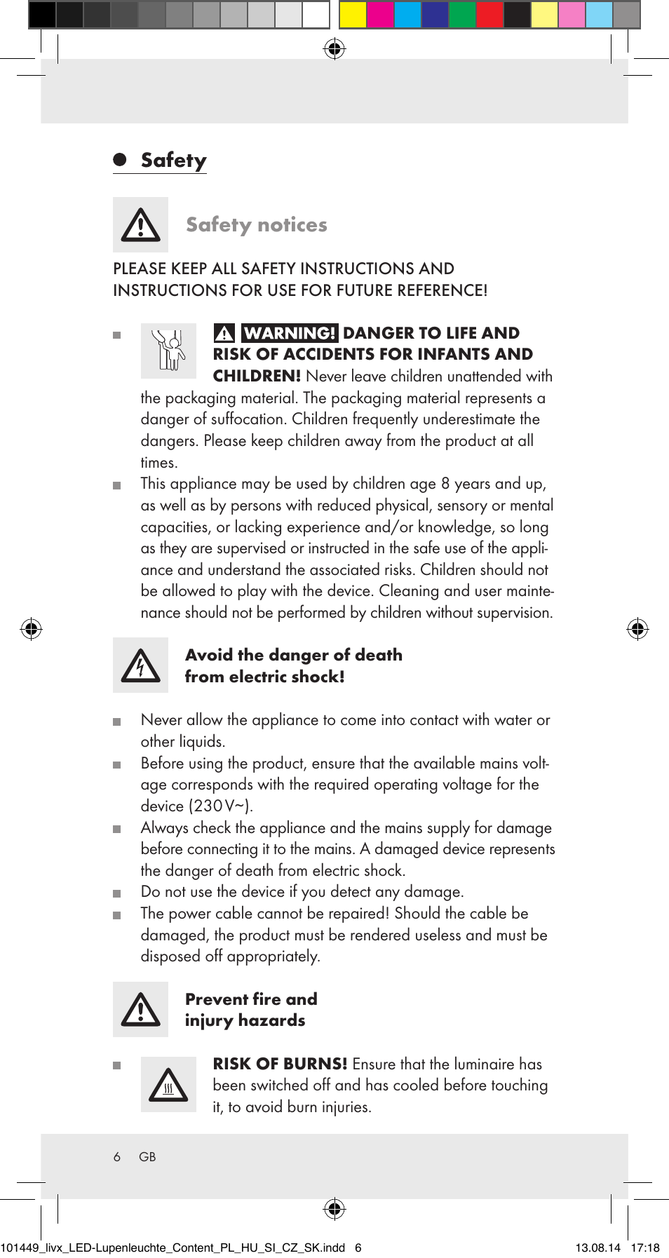 Safety safety notices | Livarno 101449-14-01-BS User Manual | Page 6 / 40
