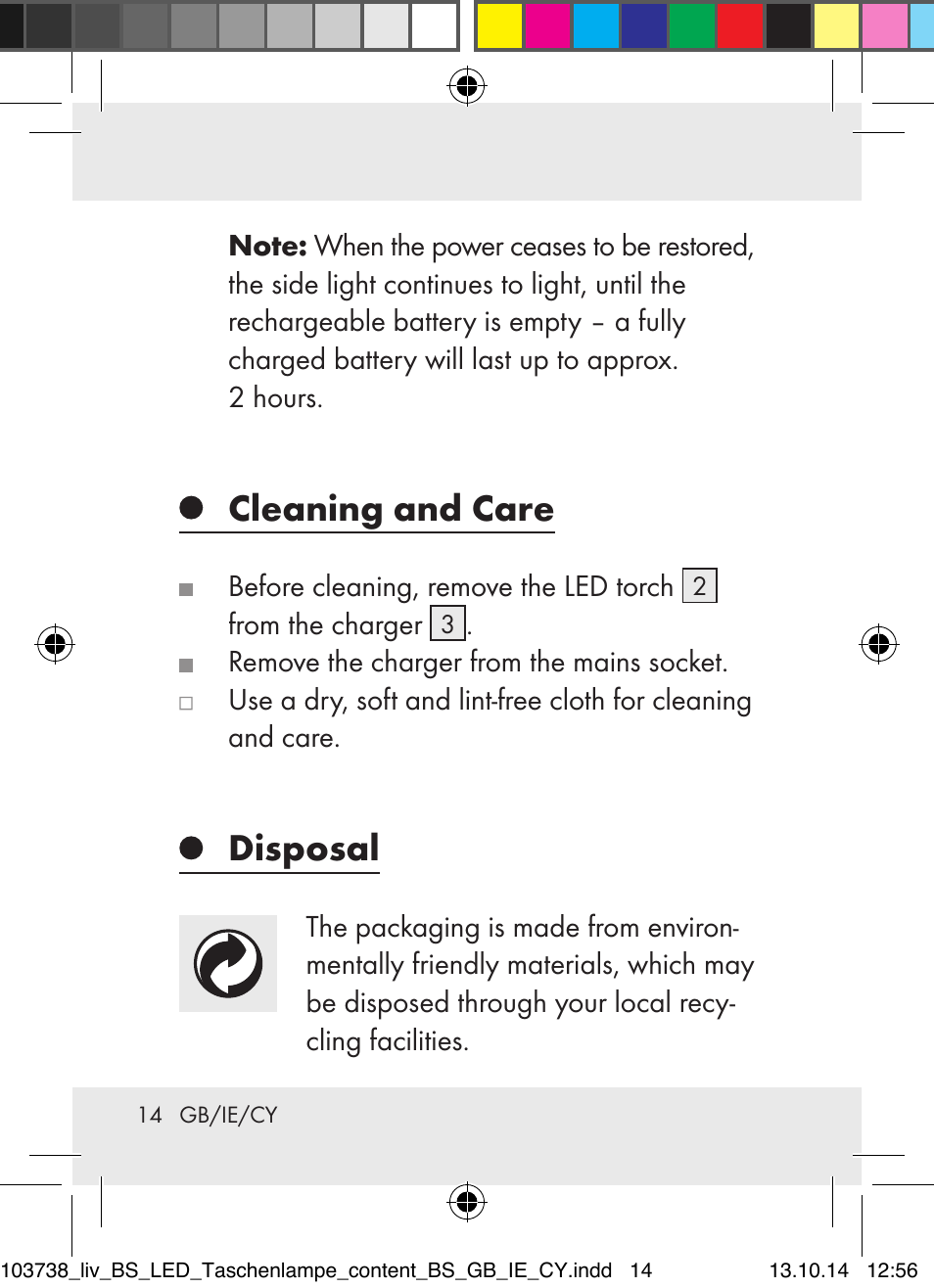 Cleaning and care, Disposal | Livarno 103738-14-01-BS User Manual | Page 14 / 32