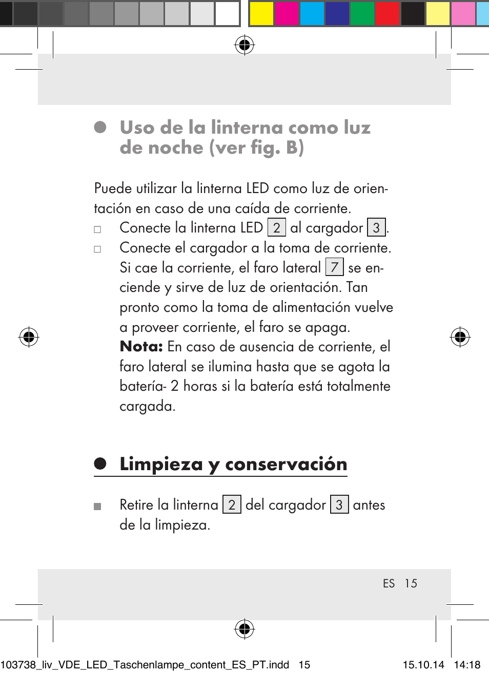 Uso de la linterna como luz de noche (ver fig. b), Limpieza y conservación | Livarno 103738-14-01-BS User Manual | Page 15 / 74