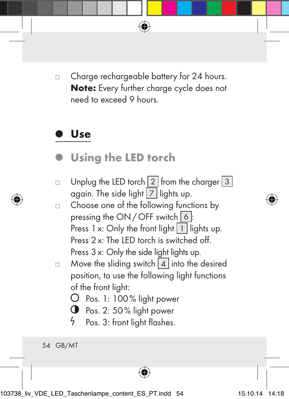 Use using the led torch | Livarno 103738-14-01-BS User Manual | Page 54 / 74