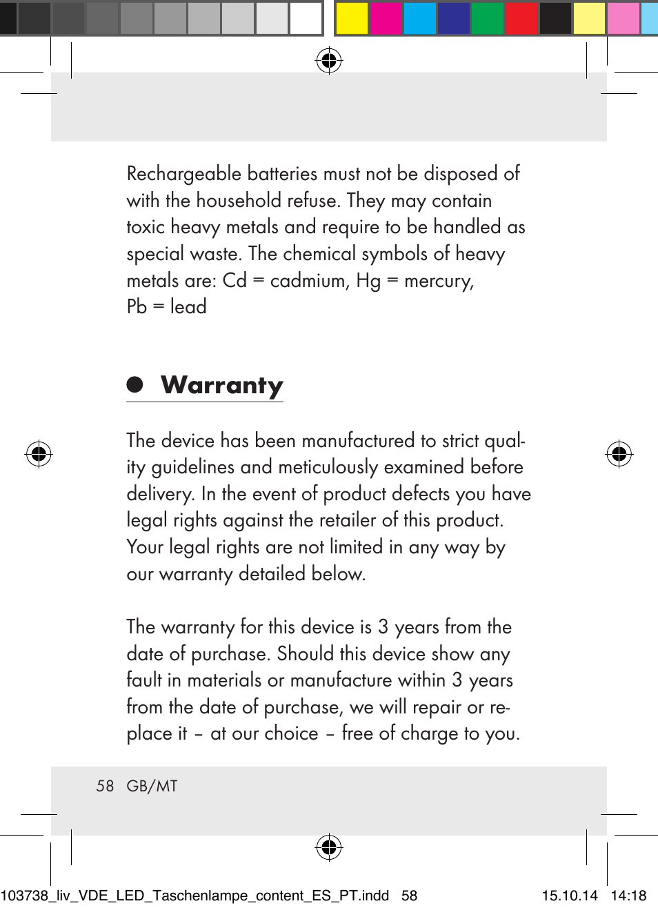 Warranty | Livarno 103738-14-01-BS User Manual | Page 58 / 74