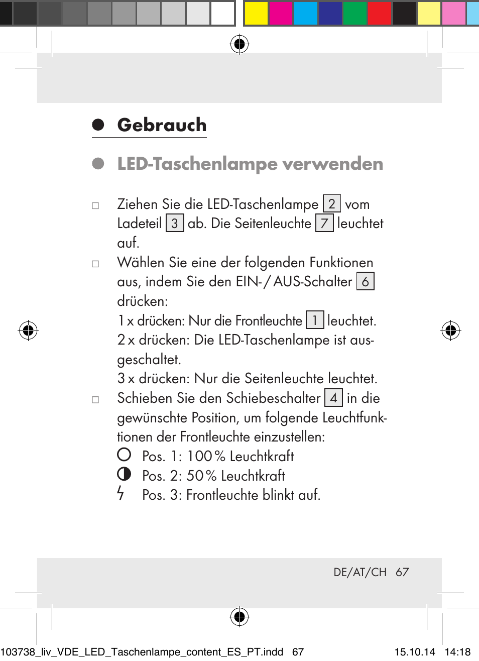 Gebrauch led-taschenlampe verwenden | Livarno 103738-14-01-BS User Manual | Page 67 / 74