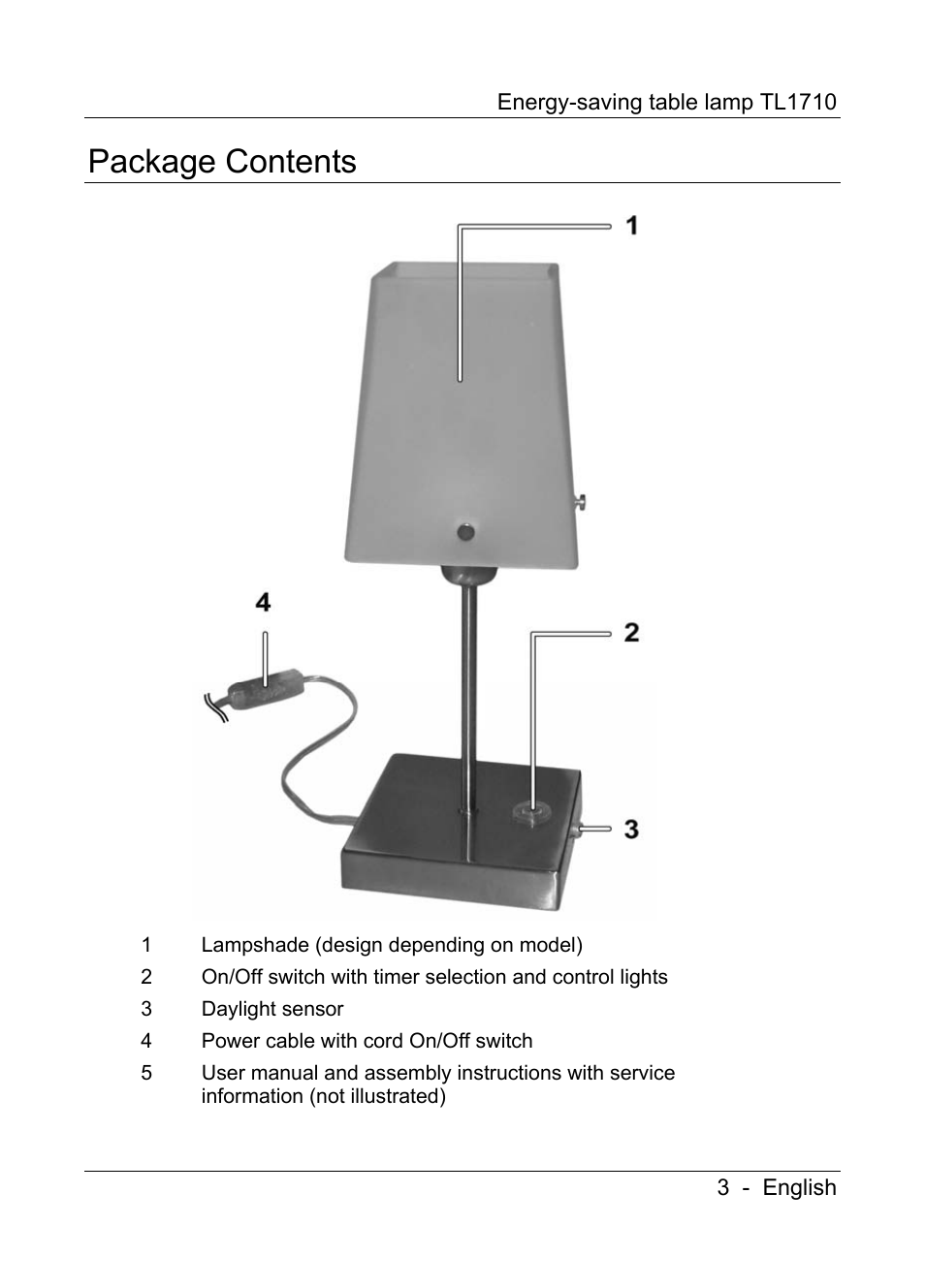 Package contents | Livarno TL1710 User Manual | Page 5 / 17