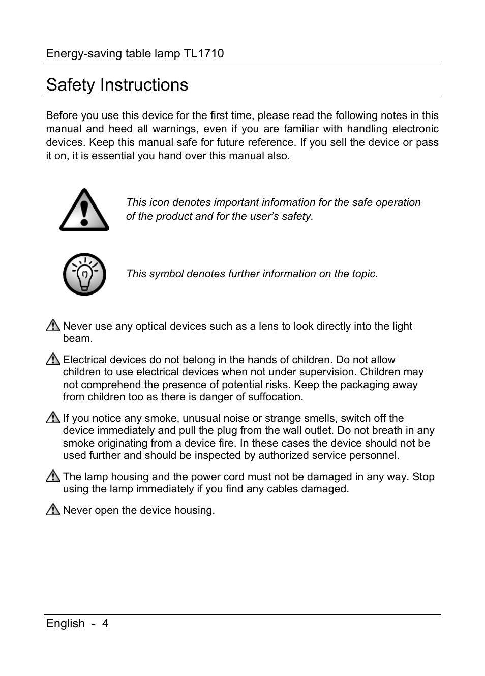 Safety instructions | Livarno TL1710 User Manual | Page 6 / 17