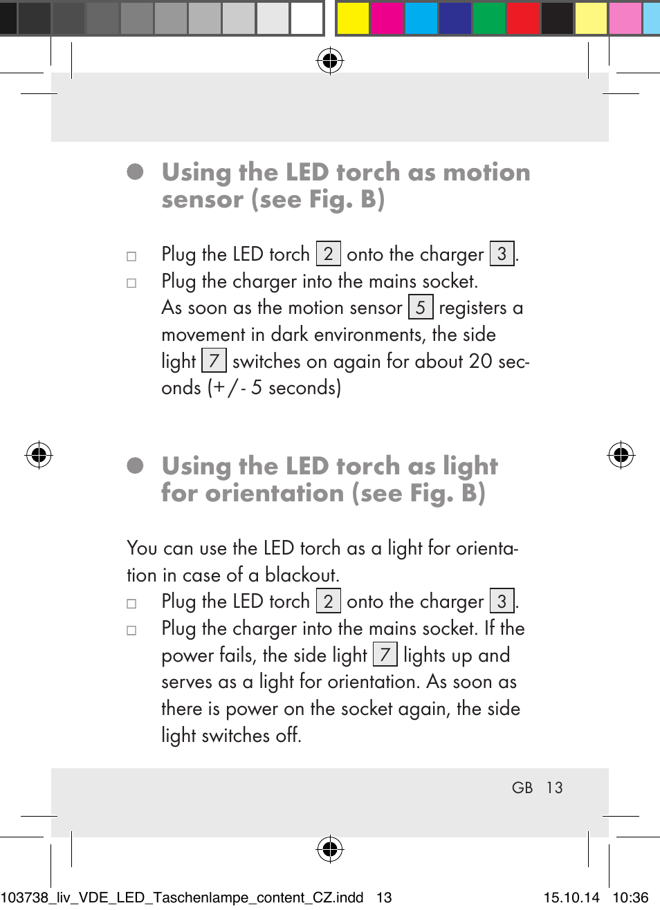 Using the led torch as motion sensor (see fig. b) | Livarno 103738-14-01-BS User Manual | Page 13 / 45