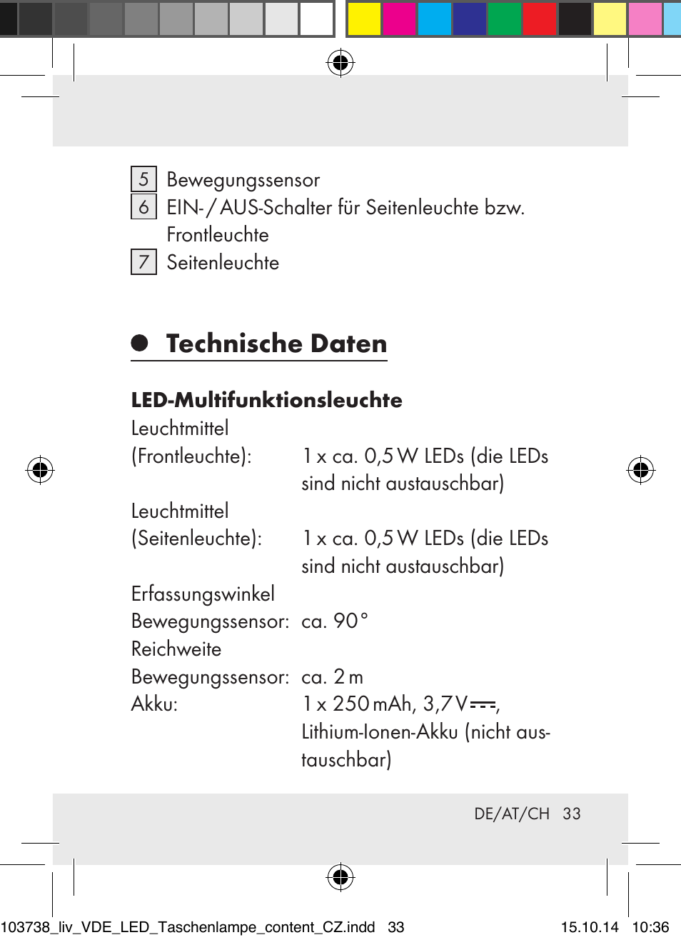 Technische daten | Livarno 103738-14-01-BS User Manual | Page 33 / 45