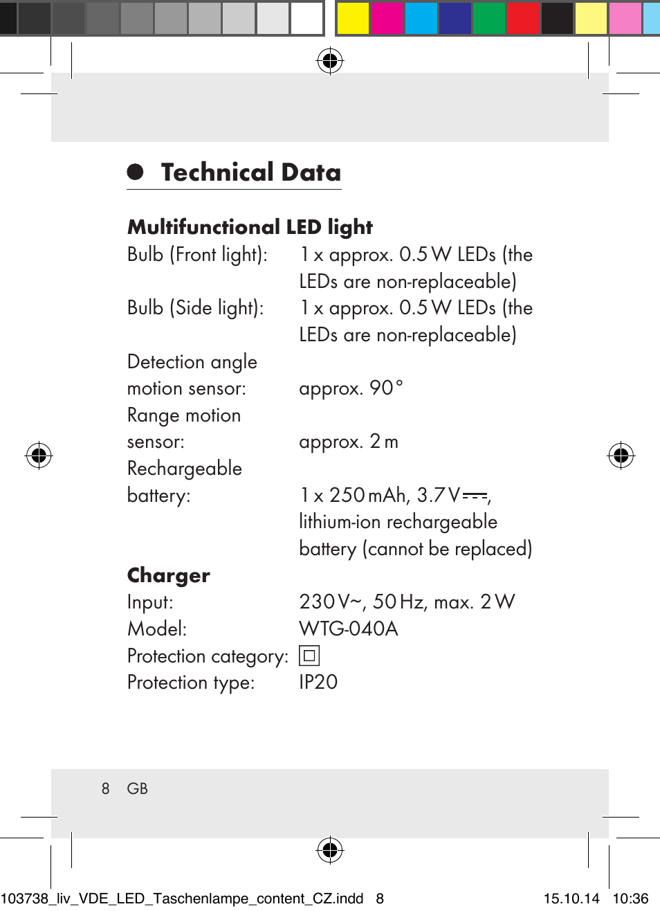 Technical data | Livarno 103738-14-01-BS User Manual | Page 8 / 45