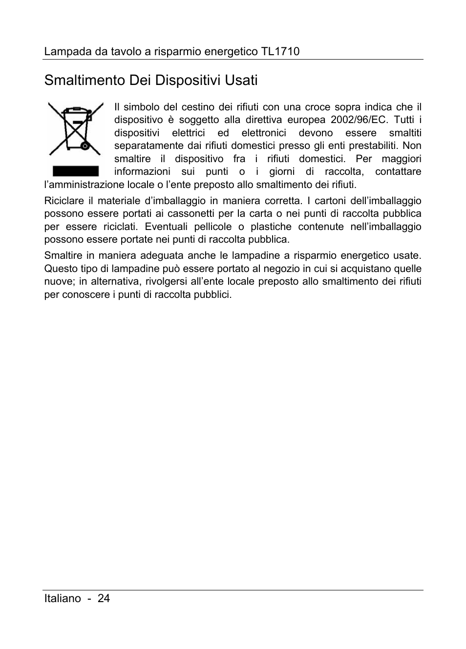 Smaltimento dei dispositivi usati | Livarno TL1710 User Manual | Page 26 / 65