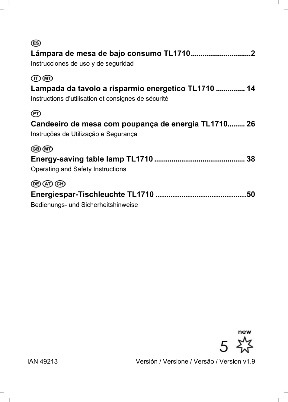 Lámpara de mesa de bajo consumo tl1710, Lampada da tavolo a risparmio energetico tl1710, Candeeiro de mesa com poupança de energia tl1710 | Energy-saving table lamp tl1710, Energiespar-tischleuchte tl1710 | Livarno TL1710 User Manual | Page 3 / 65