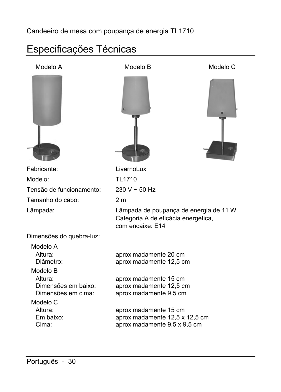 Especificações técnicas | Livarno TL1710 User Manual | Page 32 / 65