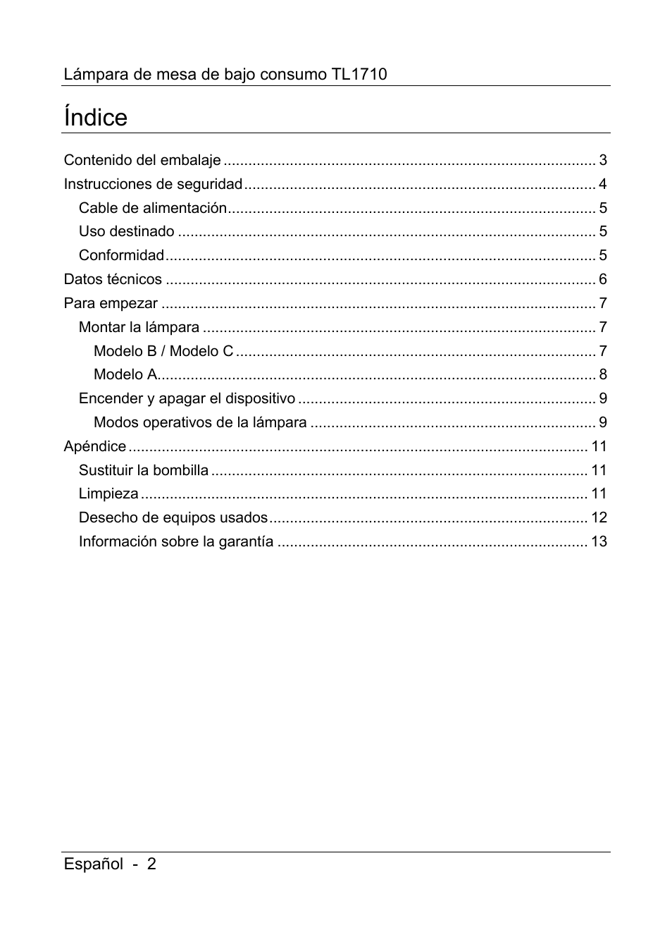 Índice | Livarno TL1710 User Manual | Page 4 / 65