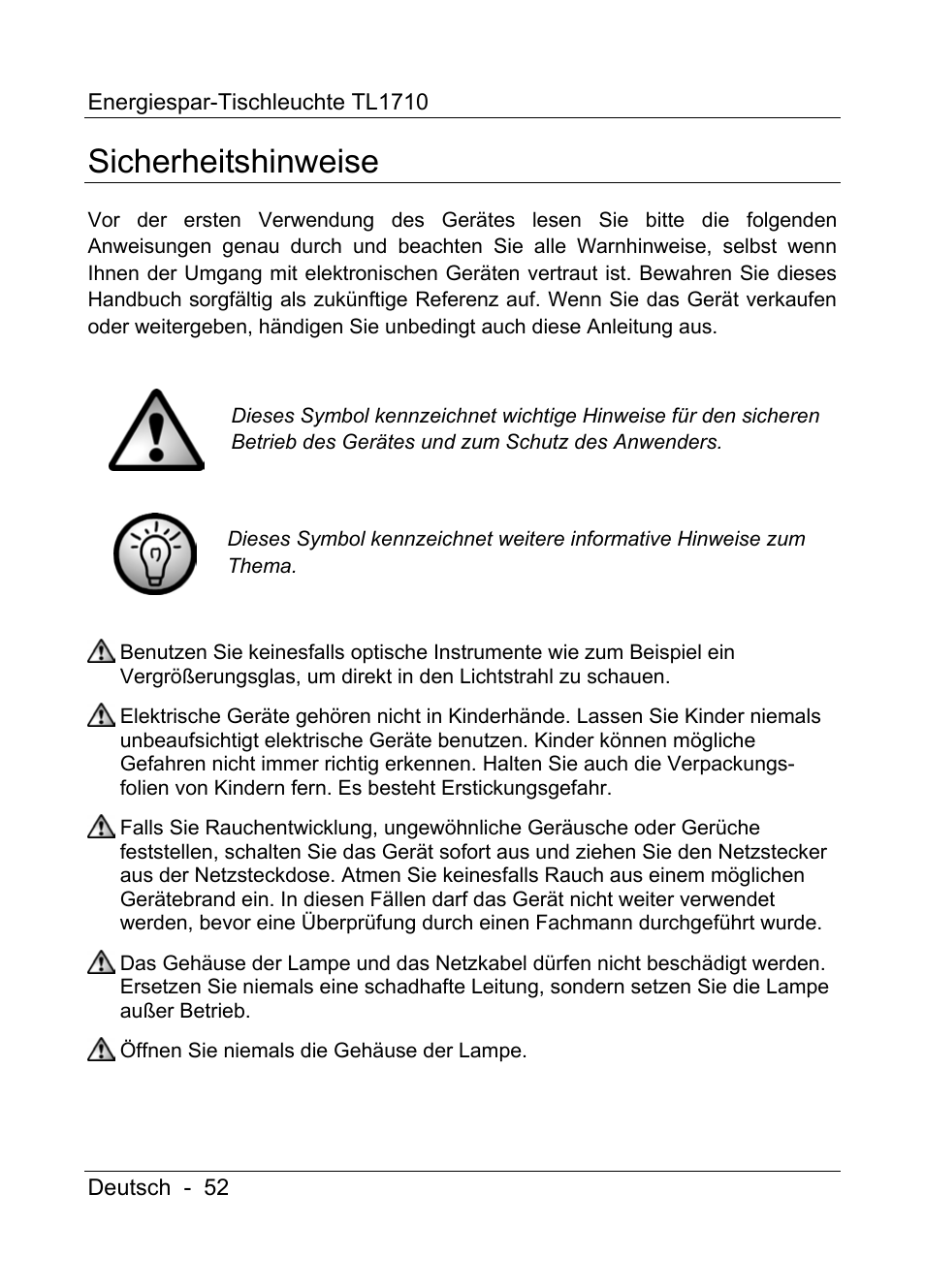 Sicherheitshinweise | Livarno TL1710 User Manual | Page 54 / 65