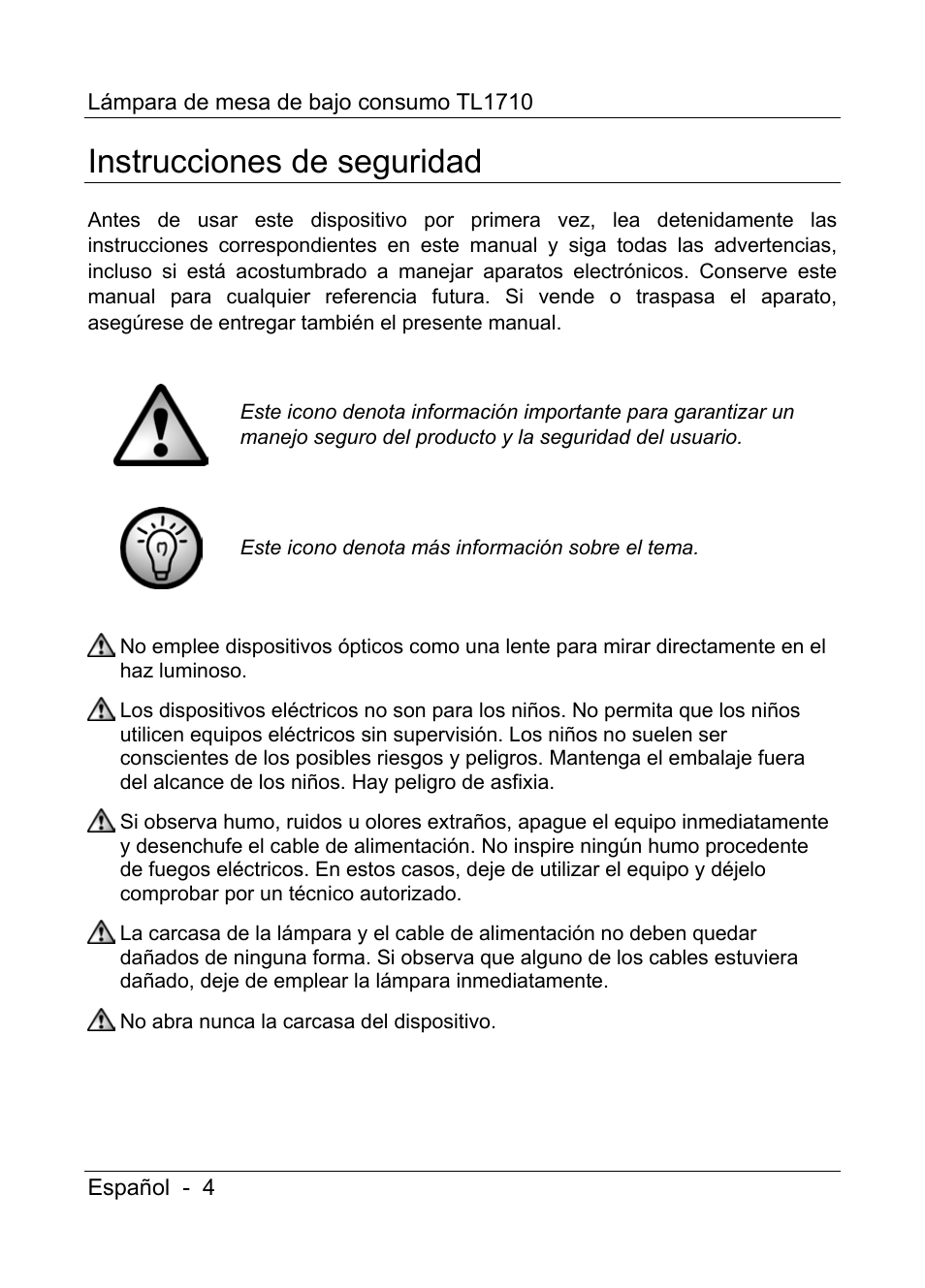 Instrucciones de seguridad | Livarno TL1710 User Manual | Page 6 / 65