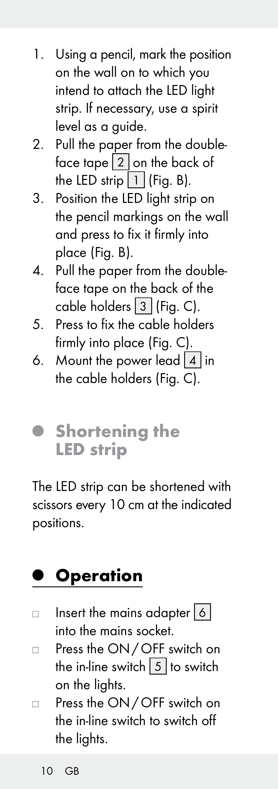 Shortening the led strip, Operation | Livarno Z31392A-BS User Manual | Page 10 / 72