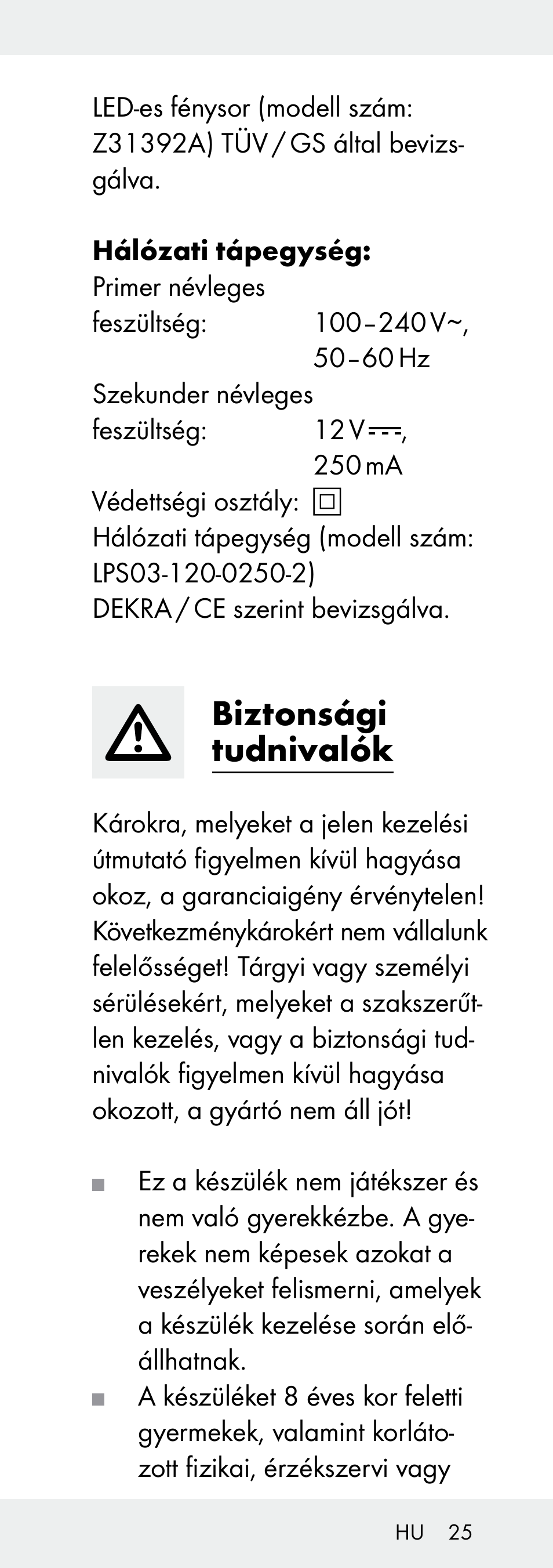 Biztonsági tudnivalók | Livarno Z31392A-BS User Manual | Page 25 / 72