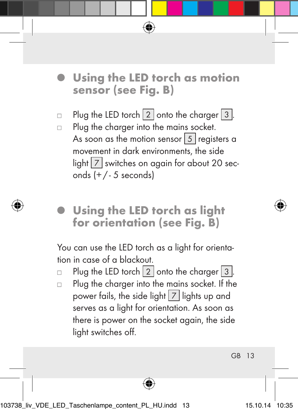 Using the led torch as motion sensor (see fig. b) | Livarno 103738-14-01-BS User Manual | Page 13 / 59