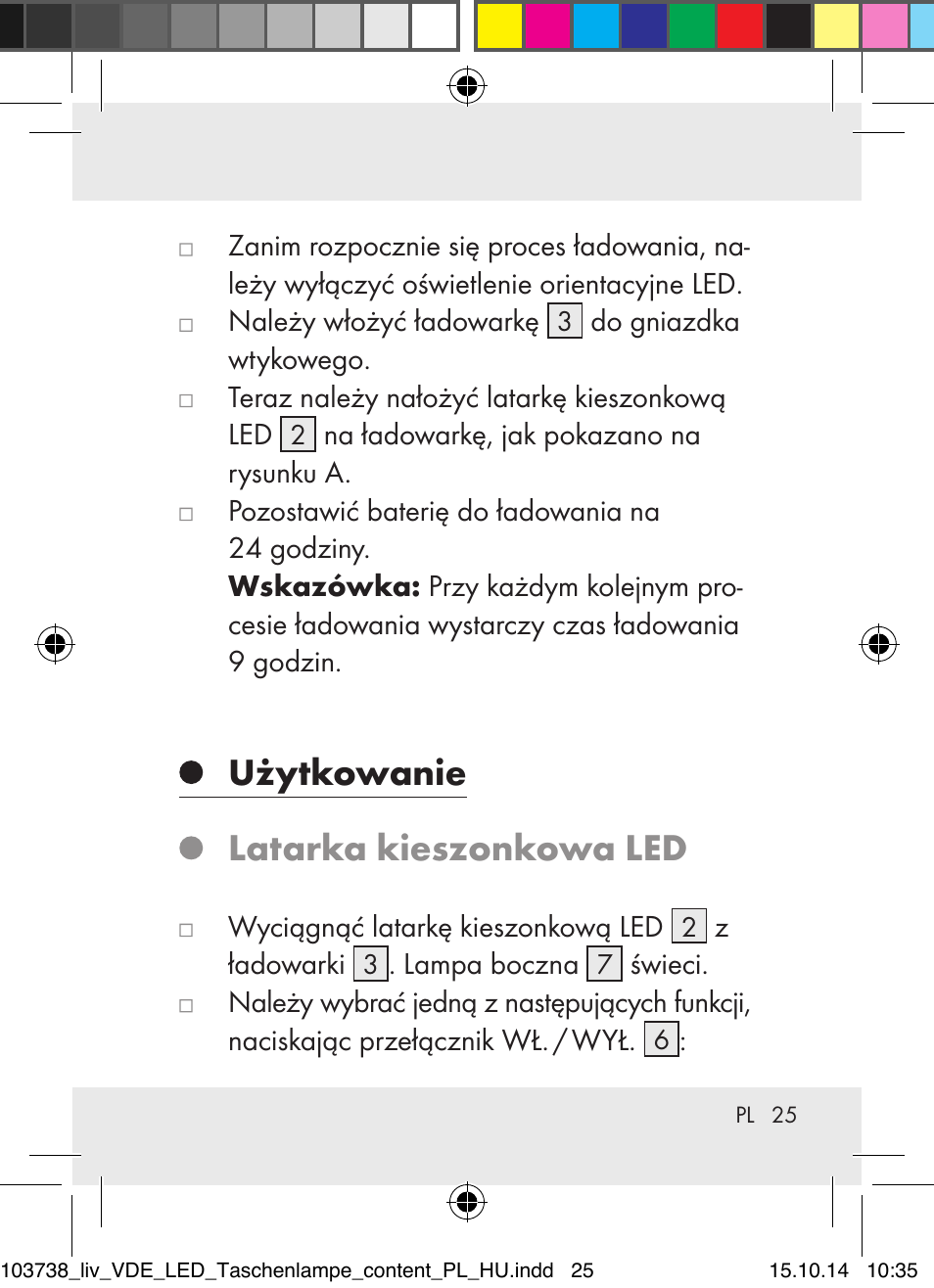 Użytkowanie latarka kieszonkowa led | Livarno 103738-14-01-BS User Manual | Page 25 / 59
