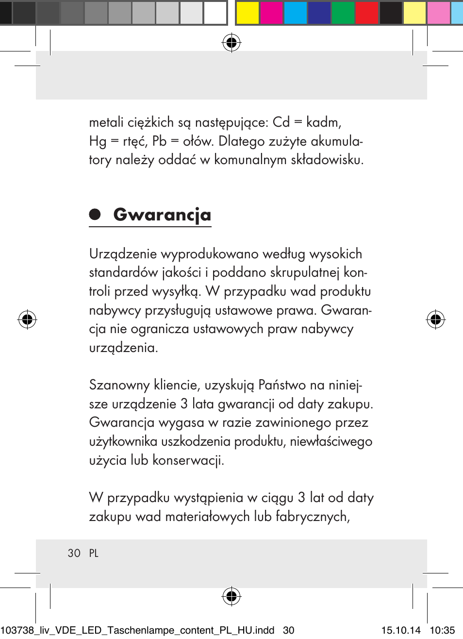 Gwarancja | Livarno 103738-14-01-BS User Manual | Page 30 / 59