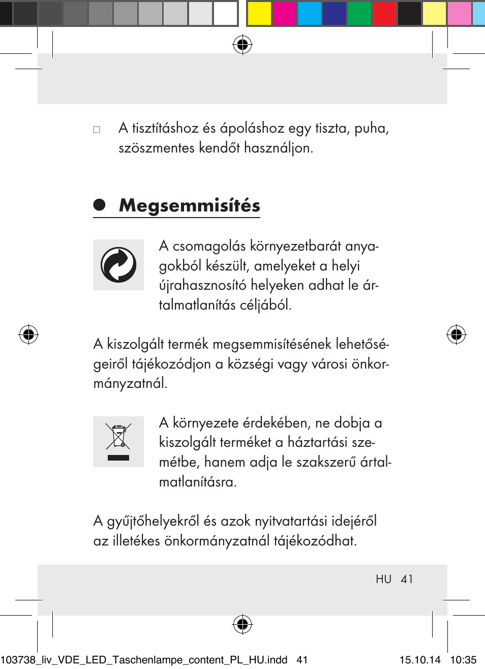 Megsemmisítés | Livarno 103738-14-01-BS User Manual | Page 41 / 59