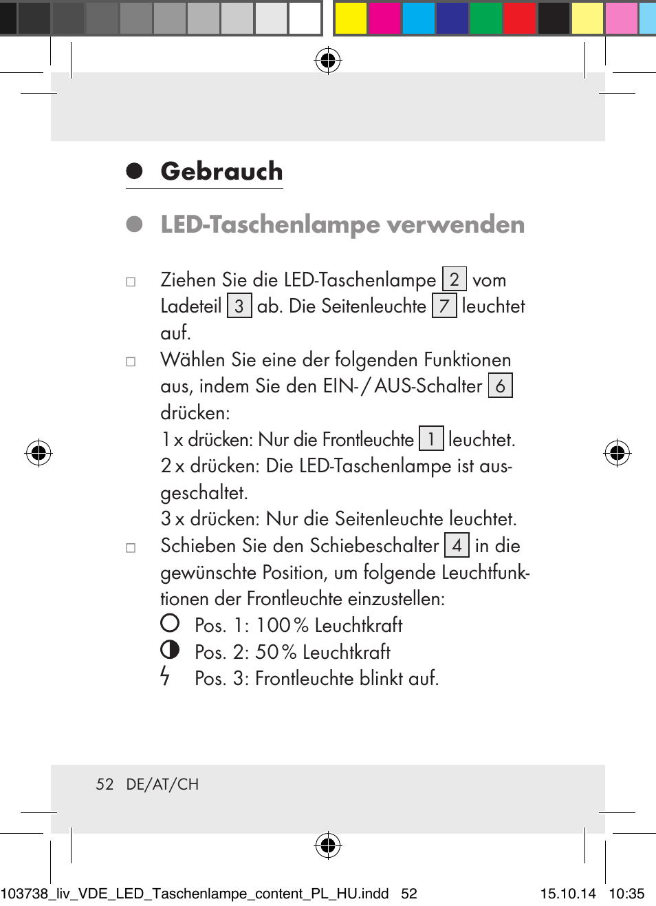 Gebrauch led-taschenlampe verwenden | Livarno 103738-14-01-BS User Manual | Page 52 / 59
