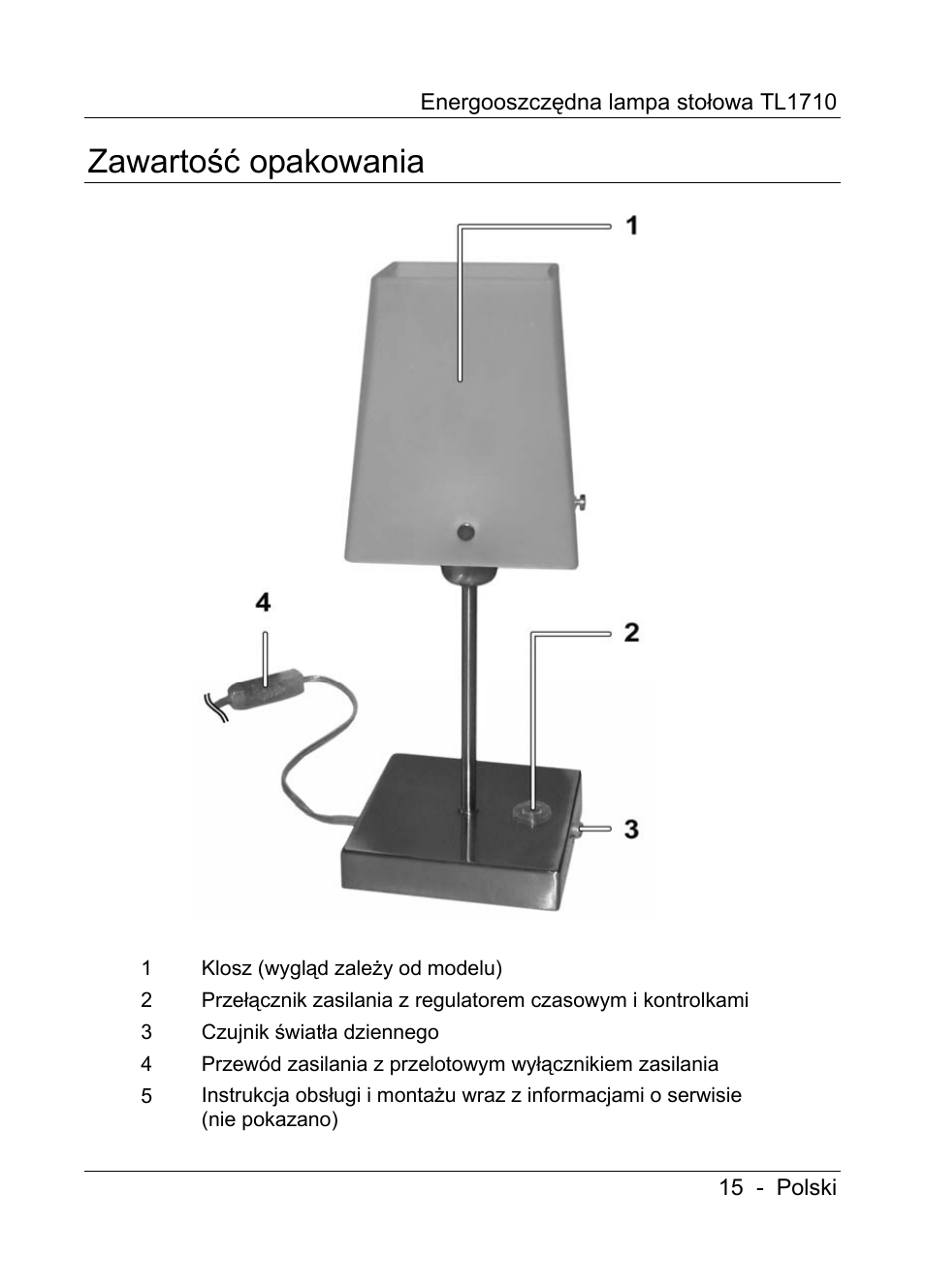 Zawartość opakowania | Livarno TL1710 User Manual | Page 17 / 89