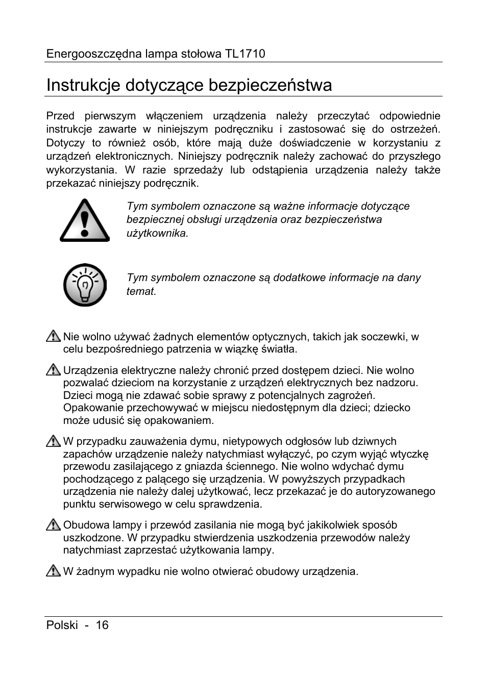 Instrukcje dotyczące bezpieczeństwa | Livarno TL1710 User Manual | Page 18 / 89