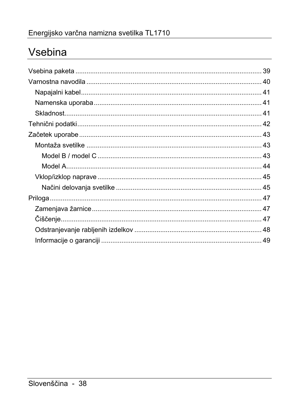 Vsebina | Livarno TL1710 User Manual | Page 40 / 89