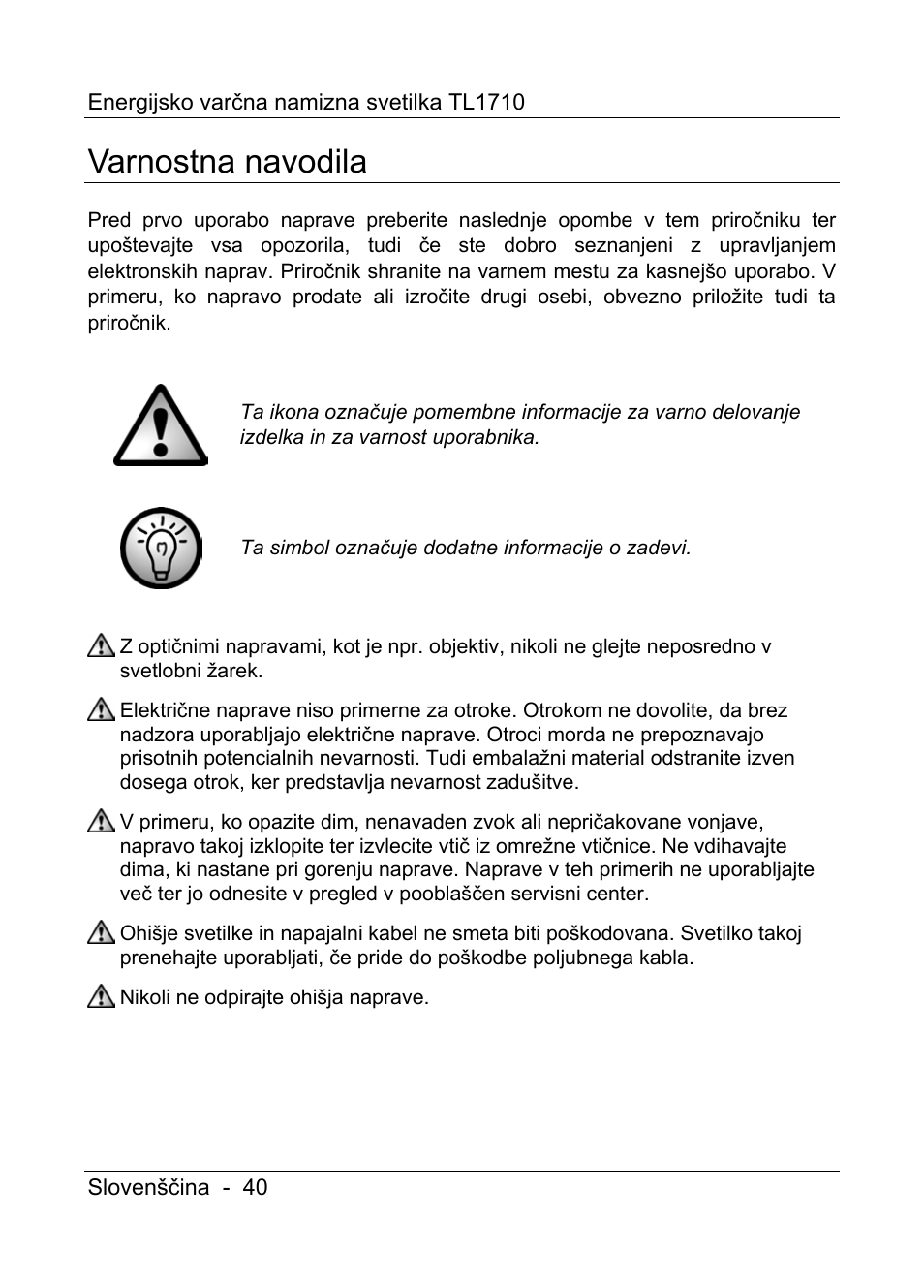 Varnostna navodila | Livarno TL1710 User Manual | Page 42 / 89