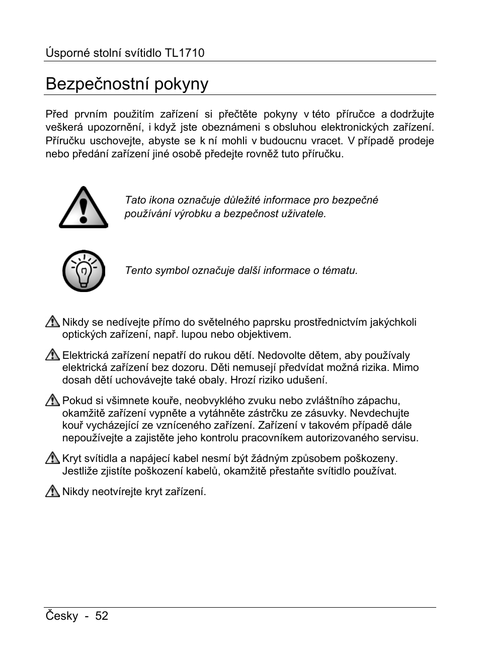 Bezpečnostní pokyny | Livarno TL1710 User Manual | Page 54 / 89