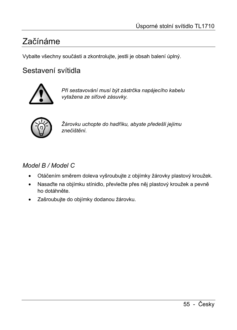 Začínáme, Sestavení svítidla | Livarno TL1710 User Manual | Page 57 / 89