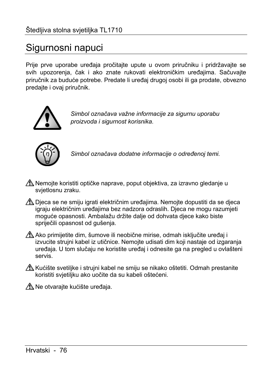 Sigurnosni napuci | Livarno TL1710 User Manual | Page 78 / 89