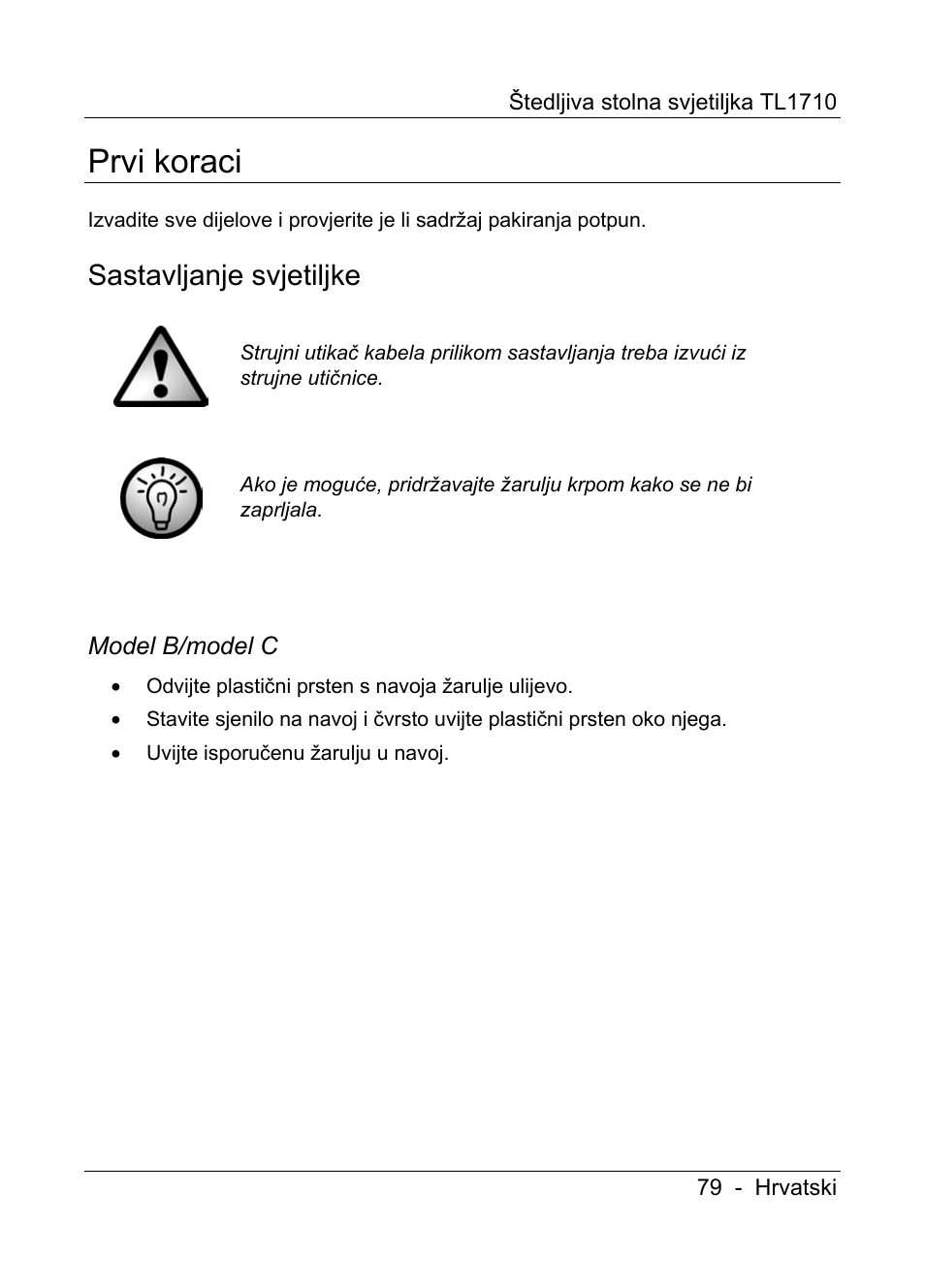 Prvi koraci, Sastavljanje svjetiljke | Livarno TL1710 User Manual | Page 81 / 89