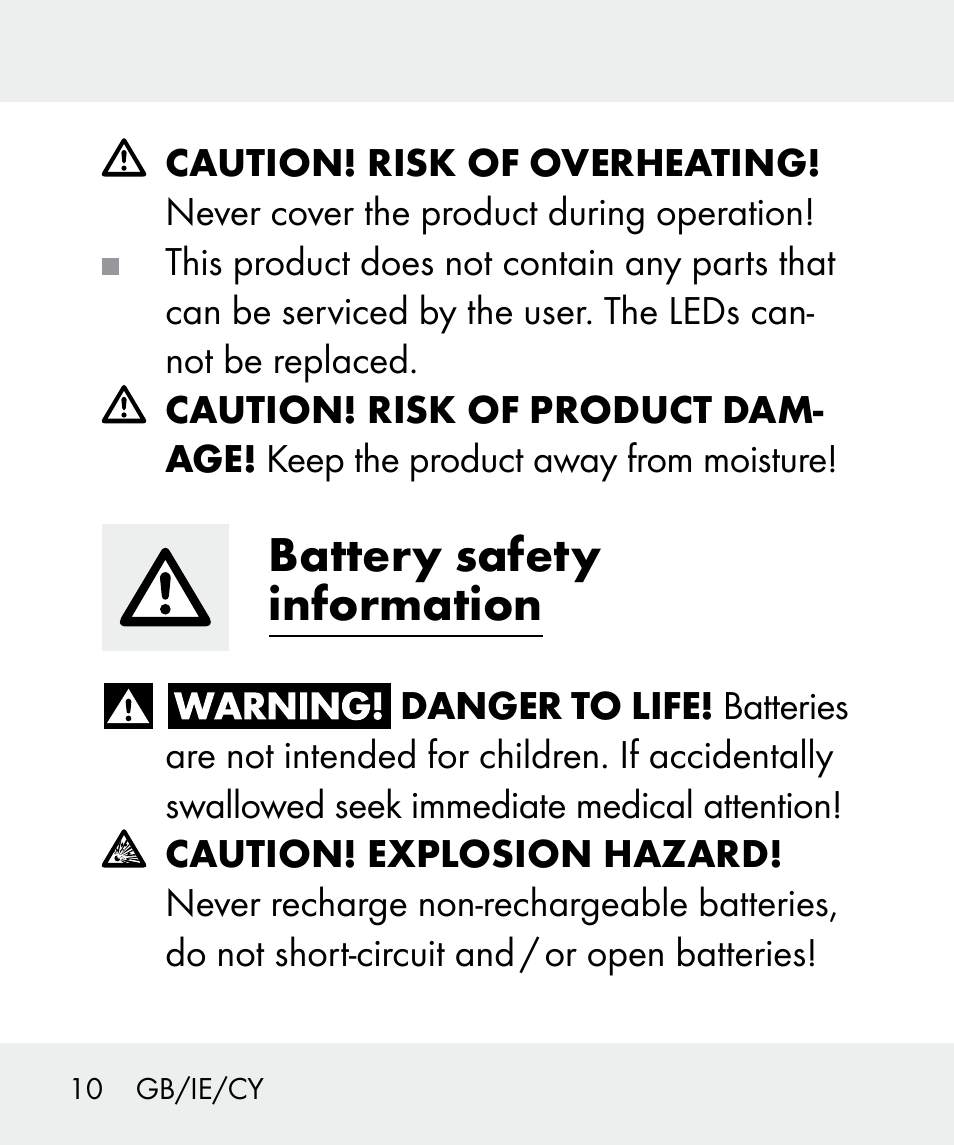 Battery safety information | Livarno 100933-14-01 User Manual | Page 10 / 38