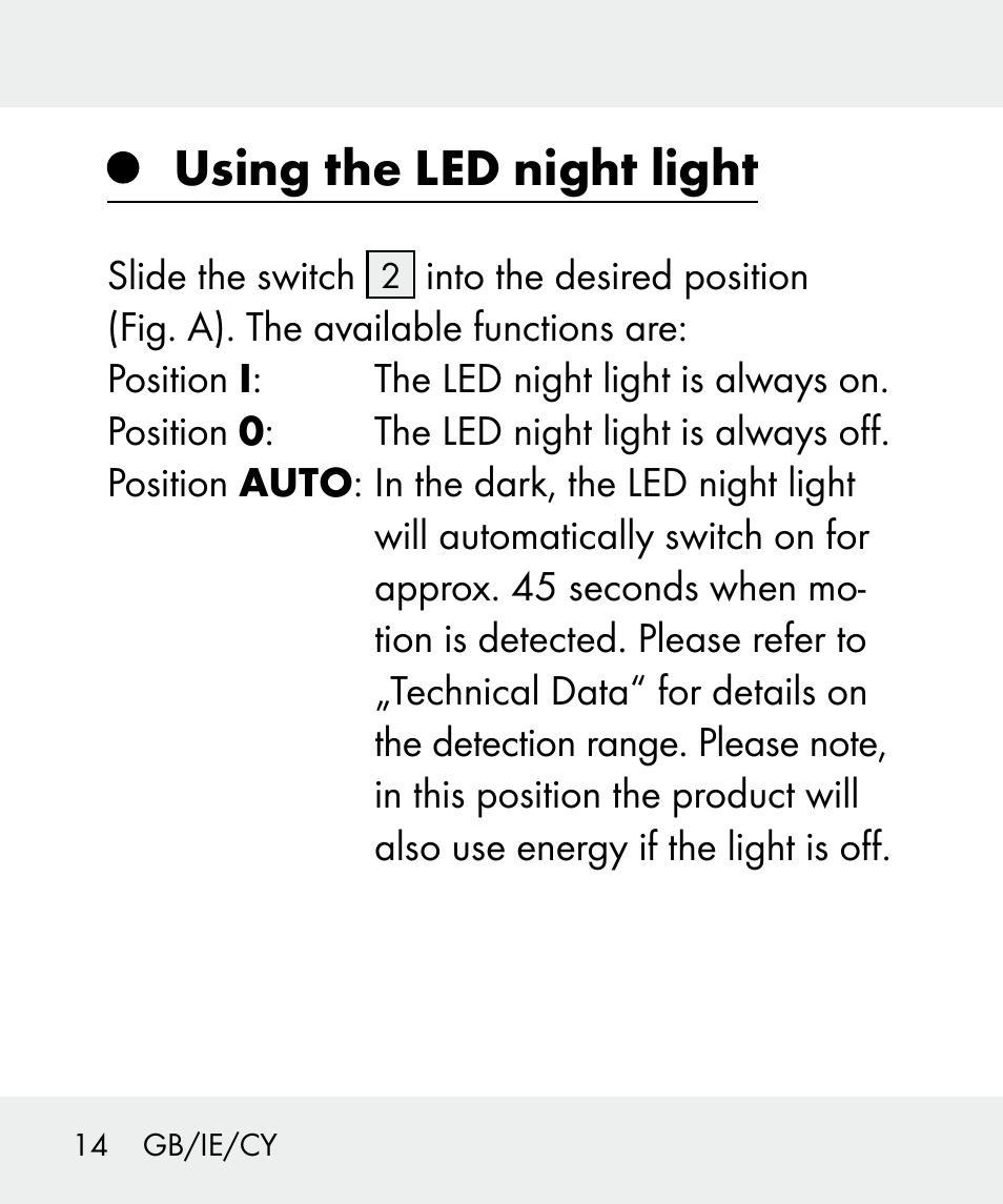 Using the led night light | Livarno 100933-14-01 User Manual | Page 14 / 38