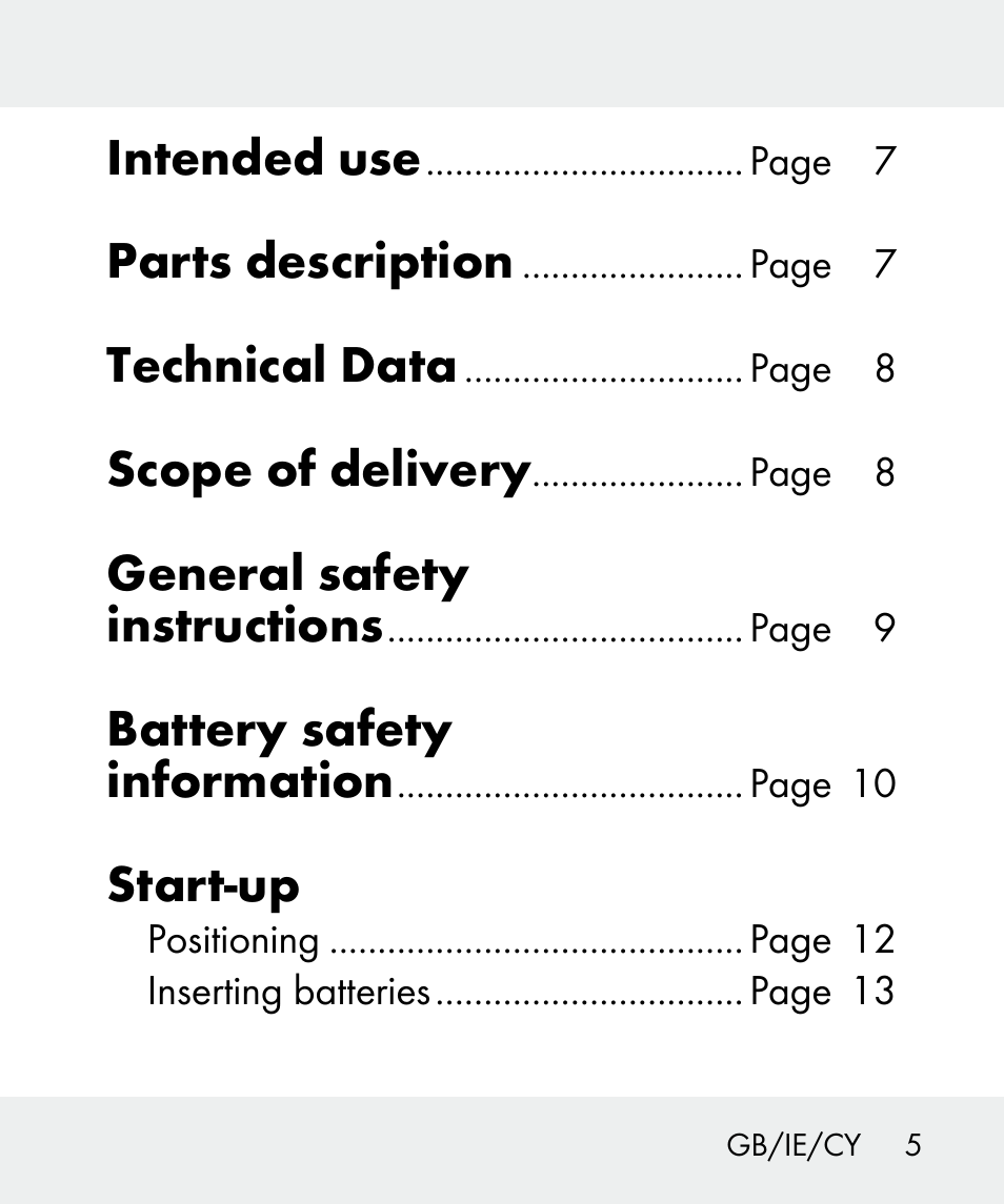 Intended use, Parts description, Technical data | Scope of delivery, General safety instructions, Battery safety information, Start-up | Livarno 100933-14-01 User Manual | Page 5 / 38