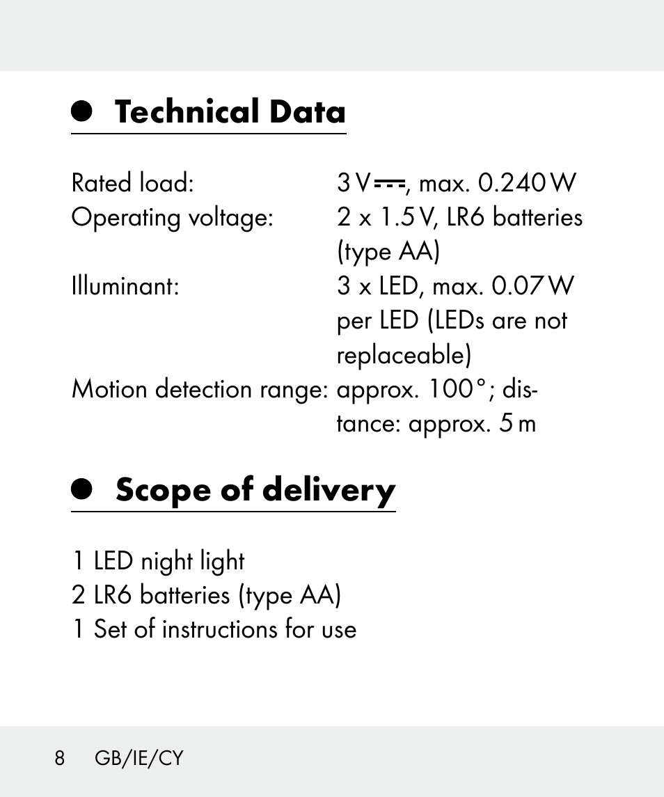 Technical data, Scope of delivery | Livarno 100933-14-01 User Manual | Page 8 / 38