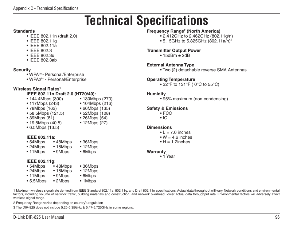 Technical specifications, Technical.specifications | D-Link DIR-825 User Manual | Page 100 / 108